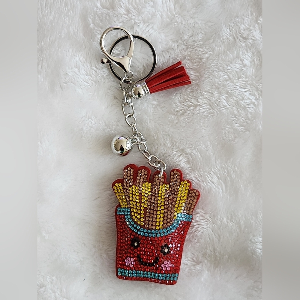 French Fries Red and Yellow Rhinestone Keychain Bag Charm